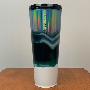 Starbucks 2021 Holiday silver blue green ice ombré wave iridescent 24oz tumbler